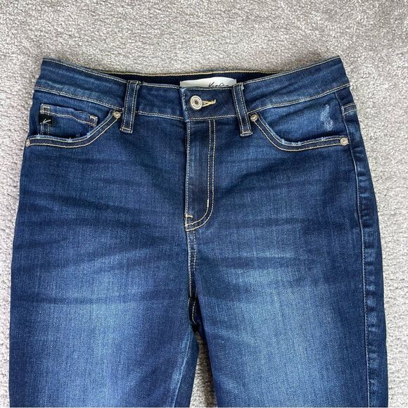 KanCan Jeans Women's 7/27 Blue Skinny Mid-Rise Dark Denim Stretch Distressed - Picture 2 of 12